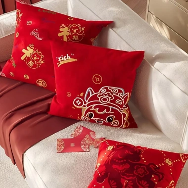 Vỏ đệm sofa lễ hội năm mới màu đỏ, tựa lưng phòng khách, cao cấp, không lõi, kèm gối ngủ - giảm 18% 3