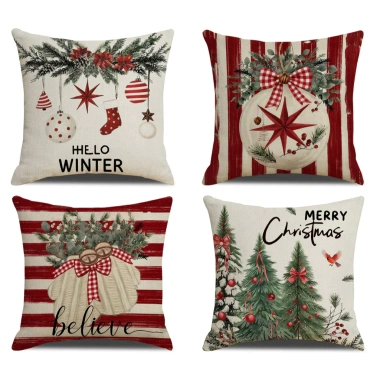 Vỏ đệm vải lanh cây thông Noel xanh lá cây - Gối sofa trang trí Giáng sinh giảm giá