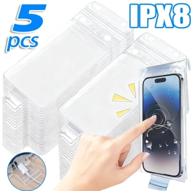 Vỏ điện thoại chống nước trong suốt 1/3/5 chiếc - Túi bơi bảo vệ dưới nước
