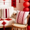 Vỏ gối 45x45cm mùa xuân đỏ - Vải lanh Cotton, tựa lưng, đệm đầu, trang trí lễ hội 4