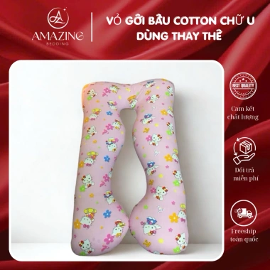 VỎ Gối Bầu Chữ U Cotton Thay Thế - Đệm êm, hỗ trợ bụng, giảm đau lưng, Giá 125k