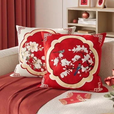 Vỏ gối cotton CNY màu đỏ 60×60 cm - Trang trí sofa, nhà cửa, giảm giá 43.439₫
