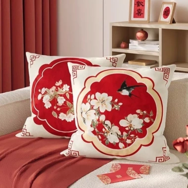 Vỏ gối cotton CNY màu đỏ 60×60 cm - Trang trí sofa, nhà cửa, giảm giá 43.439₫