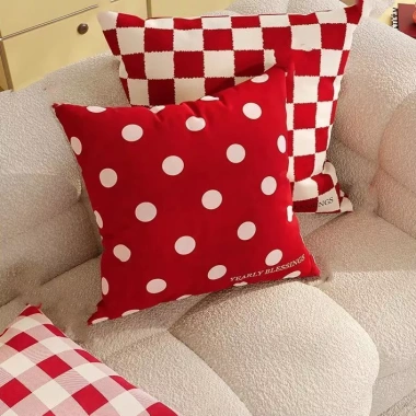 Vỏ gối cotton lưới đỏ 70×70, 65×55, 45×40 - Trang trí sofa lễ hội, giảm giá 20%