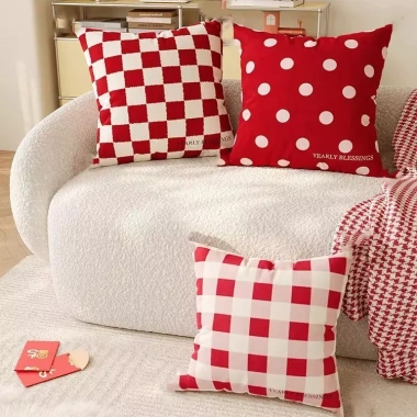 Vỏ gối cotton lưới đỏ 70×70, 65×55, 45×40 - Trang trí sofa lễ hội, giảm giá 20%