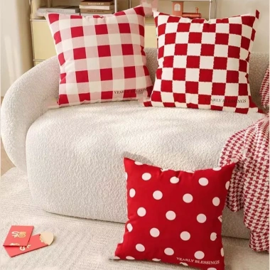 Vỏ gối cotton lưới đỏ 70×70, 65×55, 45×40 - Trang trí sofa lễ hội, giảm giá 20%