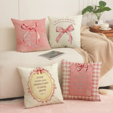 Vỏ gối hai mặt ruy băng hồng 40x40,45x45 - Giường sofa vải lanh, giá 46.982đ 9