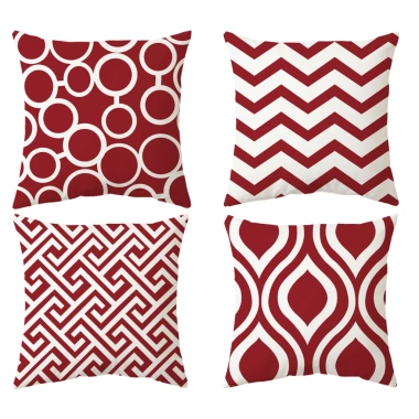 Vỏ gối hình học đỏ đậm cotton 45×45 - Hộp đựng gối sofa nghệ thuật