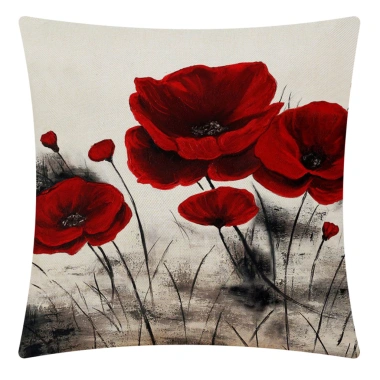 Vỏ gối hoa đỏ hai mặt Linen 40x40 - Trang trí sofa mùa xuân, giá chỉ 46.982₫