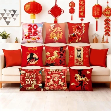 Vỏ gối lễ hội Năm Ngựa 45x45cm 2.026 phong cách Trung Quốc trang trí sofa giá 63.202₫
