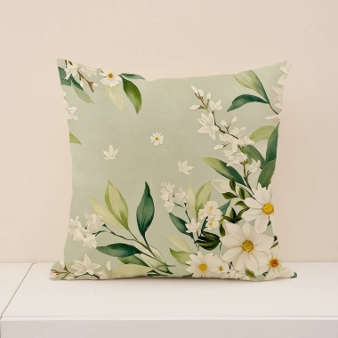 Vỏ gối Linen 45x45 hoa lá xanh hai mặt - Trang trí sofa mùa xuân, giá 46.982 VND