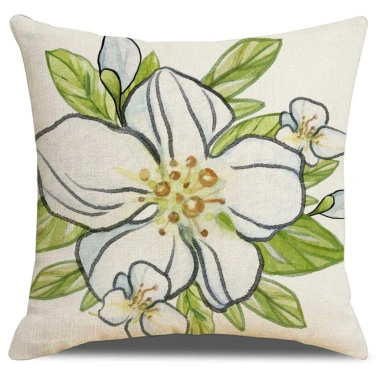 Vỏ gối linen hoa trắng xanh lá cây 45x45cm - Trang trí sofa, giường, sân nhà 48.602₫