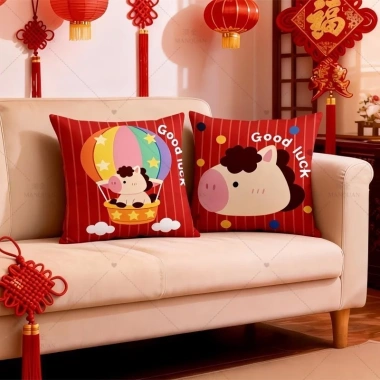 Vỏ gối ném đỏ Năm Mới, thiết kế Ngựa Lễ Hội, in một mặt, gối ném sofa phòng khách - tốt lành, giàu có 2 Vỏ gối ném đỏ Năm Mới, thiết kế Ngựa Lễ Hội, in một mặt, gối ném sofa phòng khách - tốt lành, giàu có 2