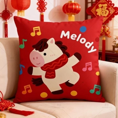 Vỏ gối ném đỏ Năm Mới, thiết kế Ngựa Lễ Hội, in một mặt, gối ném sofa phòng khách - tốt lành, giàu có 5 Vỏ gối ném đỏ Năm Mới, thiết kế Ngựa Lễ Hội, in một mặt, gối ném sofa phòng khách - tốt lành, giàu có 5