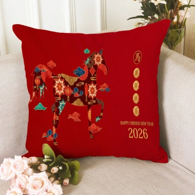 Vỏ gối ngựa in một mặt - Trang trí ghế sofa phòng khách, chúc mừng Tết Nguyên Đán và Giáng sinh, không lõi