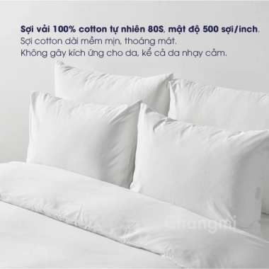Vỏ Gối Ôm Trắng 100% Cotton Tự Nhiên Changmi Bedding 35x110 cm - Mềm Mại, Thoáng Khí, Giá Ưu Đãi 299.000đ