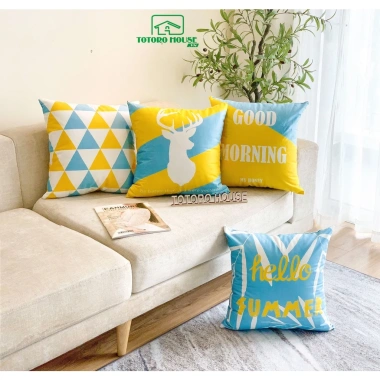 Vỏ gối sofa 2 mặt TOTORO HOUSE 45x45cm, bao áo gối vuông tựa lưng nhung đào đa màu, trẻ trung hiện đại - Giá chỉ 119.000₫