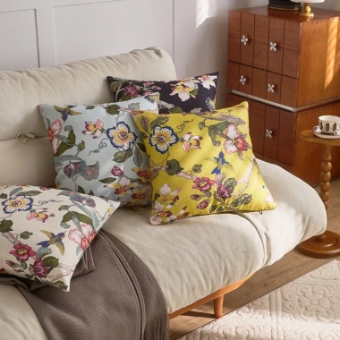 Vỏ Gối Sofa Trung Hoa Hoa Chim In Hình Bông, Vải Lanh Mềm - Giá ưu đãi 181.249₫