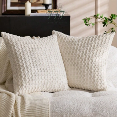 Vỏ gối trang trí sofa 45x45 nhung tăm màu trắng – Tựa lưng sang, chỉ 154.440₫