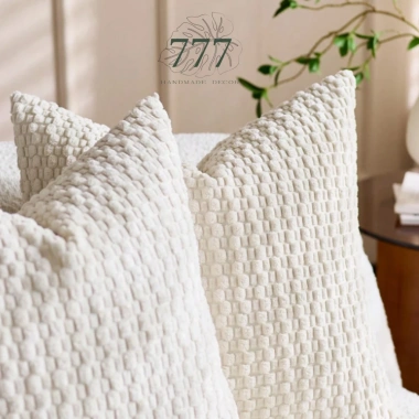 Vỏ gối trang trí sofa 45x45 nhung tăm màu trắng – Tựa lưng sang, chỉ 154.440₫