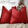 Vỏ Gối Trang Trí Tết Vải Đũi Đỏ Trơn và Tua Rua - Gối Tựa Lưng Sofa 777.025