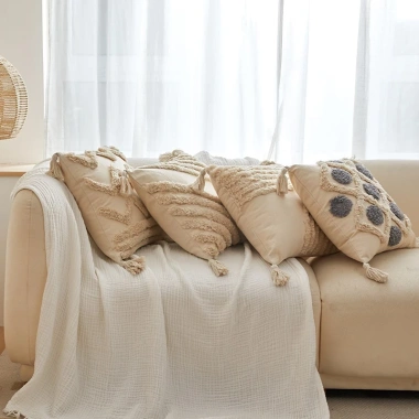 Vỏ Gối Tựa Lưng Sofa Canvas Tua Rua Bohemian 45x45cm - Cao Cấp GSF13 Giá 130k 5
