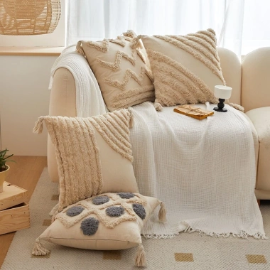 Vỏ Gối Tựa Lưng Sofa Canvas Tua Rua Bohemian 45x45cm - Cao Cấp GSF13 Giá 130k 6