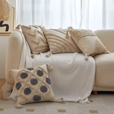 Vỏ Gối Tựa Lưng Sofa Canvas Tua Rua Bohemian 45x45cm - Cao Cấp GSF13 Giá 130k 7