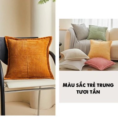 Vỏ gối tựa lưng sofa nhung màu trơn kẻ sọc cao cấp 45x45cm - Giá chỉ 93.000 VND