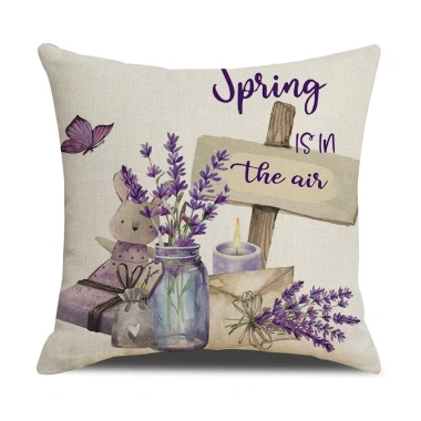 Vỏ gối tựa lưng văn phòng - họa tiết hoa Lavender, vải bố 1 mặt, trang trí sofa, nội thất, giảm giá 45k (giá gốc 58.5k) 4