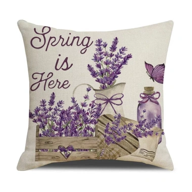 Vỏ gối tựa lưng văn phòng - họa tiết hoa Lavender, vải bố 1 mặt, trang trí sofa, nội thất, giảm giá 45k (giá gốc 58.5k) 5