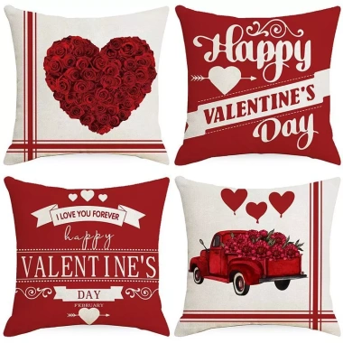 Vỏ gối Valentine vải lanh đỏ 40-50cm - Trang trí sofa tình yêu, giảm giá hấp dẫn