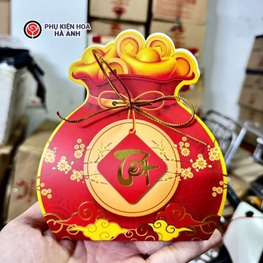 Vỏ hộp hình túi tiền 2 mặt Đỏ Vàng, Đựng trà bánh kẹo, giỏ quà Tết, dày đẹp, in sắc nét, ép nhũ, độ bền cao, giá 25.000đ 4