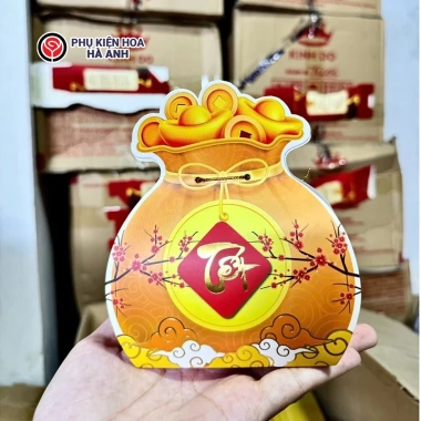 Vỏ hộp hình túi tiền 2 mặt Đỏ Vàng, Đựng trà bánh kẹo, giỏ quà Tết, dày đẹp, in sắc nét, ép nhũ, độ bền cao, giá 25.000đ 5
