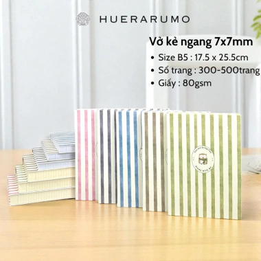 Vở Kẻ Ngang B5 HUERARUMO 300-500 Trang Bìa Cứng Giấy 80gsm Ôn Thi Ghi Chép Dài Hạn Giá 63.000 VND