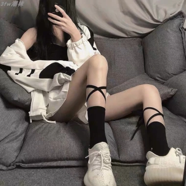 Vớ Lolita cổ cao dây buộc, phong cách nữ sinh Nhật Hàn Quốc, có clip, ảnh thật - Giá 11.000₫