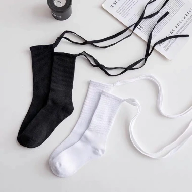Vớ Lolita cổ cao dây buộc, phong cách nữ sinh Nhật Hàn Quốc, có clip, ảnh thật - Giá 11.000₫
