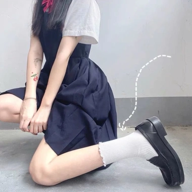 Vớ Lolita cổ cao dây buộc, phong cách nữ sinh Nhật Hàn Quốc, có clip, ảnh thật - Giá 11.000₫