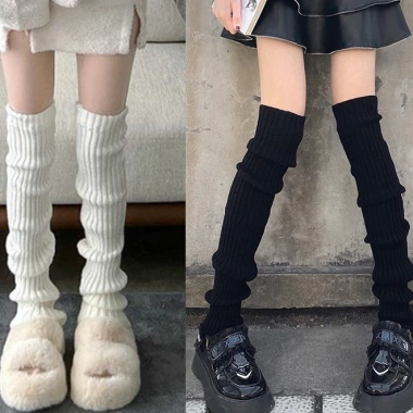 Vớ ống chân Y2K Lolita dệt kim đen trắng - giữ ấm cao cấp, design 3B mua đông, tất vớ đùi dễ thương, giá 15.900 VND