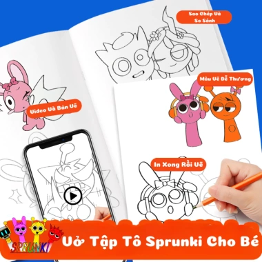 Vở Tập Tô Sprunki Dễ Thương Cho Bé Sách Tô Màu Phát Triển Tư Duy, Giá 30.000₫