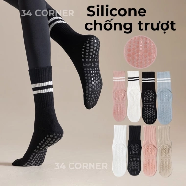 Vớ Yoga Nữ Cổ Cao Cotton Chống Trượt, Thoáng Mát Co Dãn - Giá chỉ 38.000₫