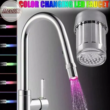 Vòi cảm biến LED 3 màu tự động, thay đổi ánh sáng và nhiệt độ, tiết kiệm nước, sục khí, phun cho bếp và phòng tắm 4