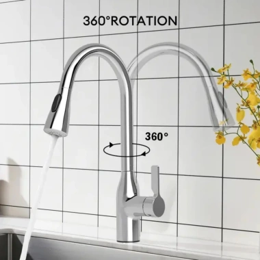 Vòi chậu rửa chén Jomoo cao cấp cổ xoay 360 độ dây rút tiện lợi Giá 2,3 triệu 2