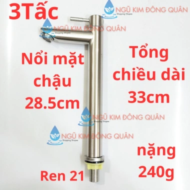 Vòi lavabo 1 đường nước lạnh dạng điếu 20cm inox 304 - ống rỗng nhẹ, nước mạnh, giá 26.750 VND 12 Vòi lavabo 1 đường nước lạnh dạng điếu 20cm inox 304 - ống rỗng nhẹ, nước mạnh, giá 26.750 VND 12