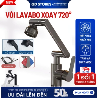 Vòi Nước Lavabo Nóng Lạnh Xoay 720 độ - Lõi Đồng, Dây Dẫn 60m, Vòi Rửa Mặt ABS - Giá Ưu Đãi 89.000₫