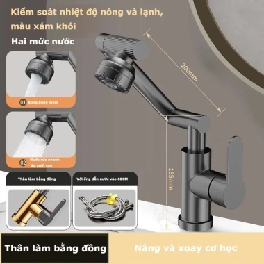 Vòi Nước Lavabo Nóng Lạnh Xoay 720 độ - Lõi Đồng, Dây Dẫn 60m, Vòi Rửa Mặt ABS - Giá Ưu Đãi 89.000₫