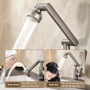 Vòi Nước Lavabo Nóng Lạnh Xoay 720 độ - Lõi Đồng, Dây Dẫn 60m, Vòi Rửa Mặt ABS - Giá Ưu Đãi 89.000₫