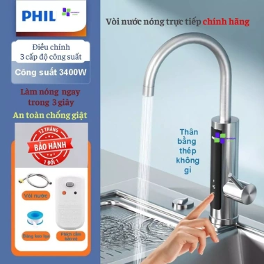 Vòi nước nóng trực tiếp PHIL chính hãng 3.400W - Nóng 3s, giá ưu đãi 2.12 triệu