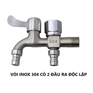 Vòi Nước Thép Không Gỉ 304 2 Đầu Ra Độc Lập - Tiện Dụng Cho Máy Giặt, Chia Nước Thành 2 Cổng 4 Vòi Nước Thép Không Gỉ 304 2 Đầu Ra Độc Lập - Tiện Dụng Cho Máy Giặt, Chia Nước Thành 2 Cổng 4