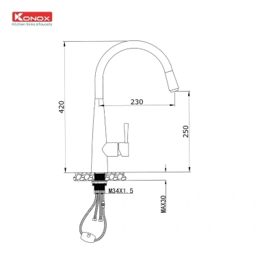 Vòi Rửa Bát Dây Rút Konox KN1.901 Inox 304 Chống Gỉ Sét - An Toàn, Giá Ưu Đãi 4,120,000 VND 5